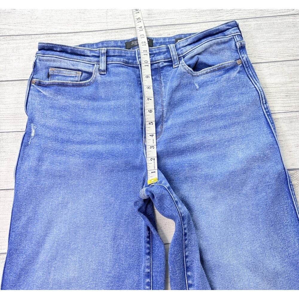 Judy Blue Retro Wide Leg Lightly Distressed Raw Hem Denim Blue Jeans Size 15/32 - Picture 4 of 11